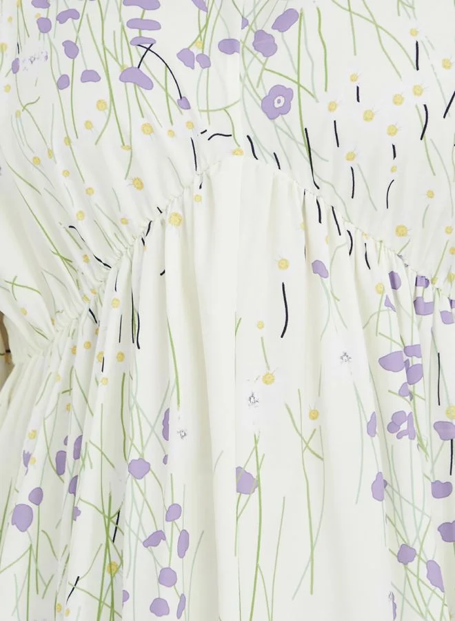 Styli Floral AOP V Neck Asymmetric Hem Maxi Dress