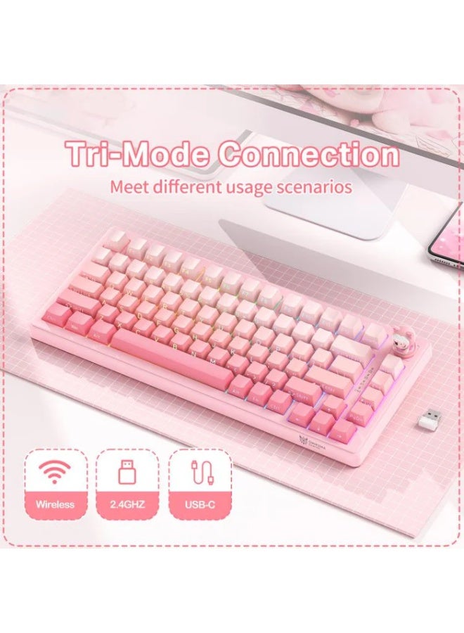 أونيكوما لوحة مفاتيح MT707 الميكانيكية للألعاب، ثلاثية الأوضاع، بإضاءة RGB، مزودة بـ 81 مفتاحًا، ومقبض تحكم على شكل دمية، وهيكل تثبيت محكم، ومفاتيح قابلة للتبديل السريع، واتصال لاسلكي بتردد 2.4 جيجاهرتز، وبلوتوث، ومنفذ USB-C - لون وردي - Image 5