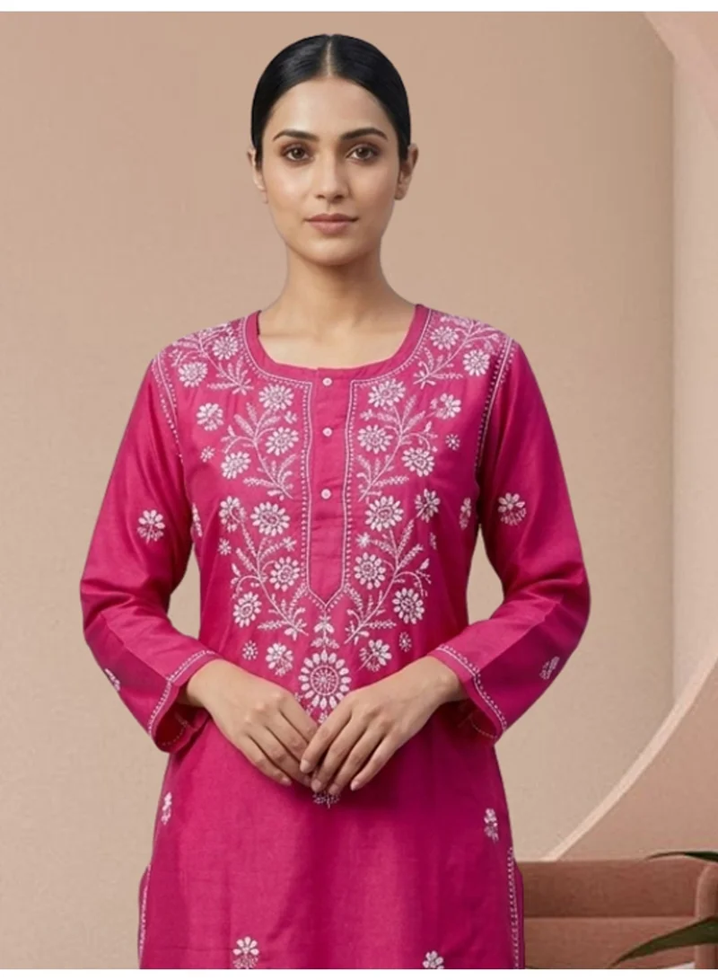 Alaya Hotpink Hand Embroidered Chikankari Cotton Kurta-ALNTV115 for Women | Best Price UAE