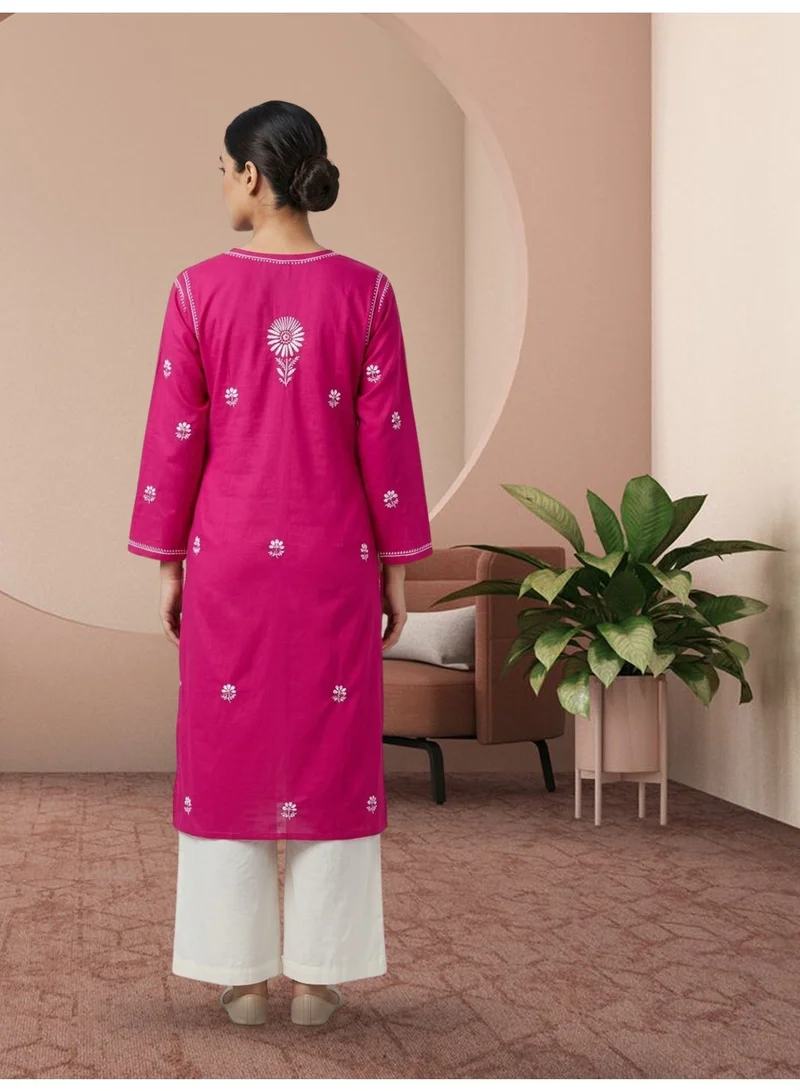 Alaya Hotpink Hand Embroidered Chikankari Cotton Kurta-ALNTV115 for Women | Best Price UAE