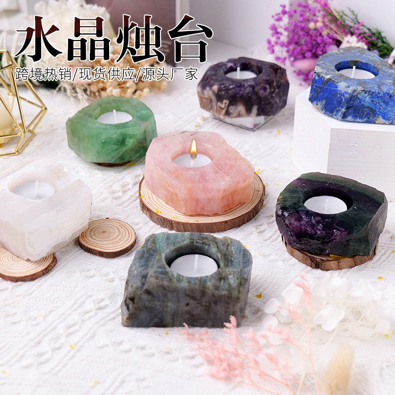 Natural Crystal Original Stone Candlestick Ornaments Amethyst Pink Crystal Green Fluorite Crystal Aromatherapy Stone Aromatherapy Stone Base - Image 2
