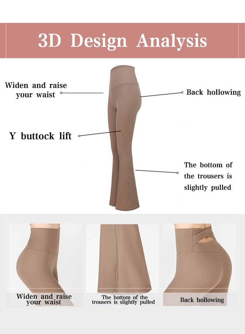 Moovant Bootcut Yoga Pants for Women, High Waist Belly Lift Hip Leggings, Slim-fit Casual Pants Trousers, Solid Color Sports Tights, Brown  - Image 5