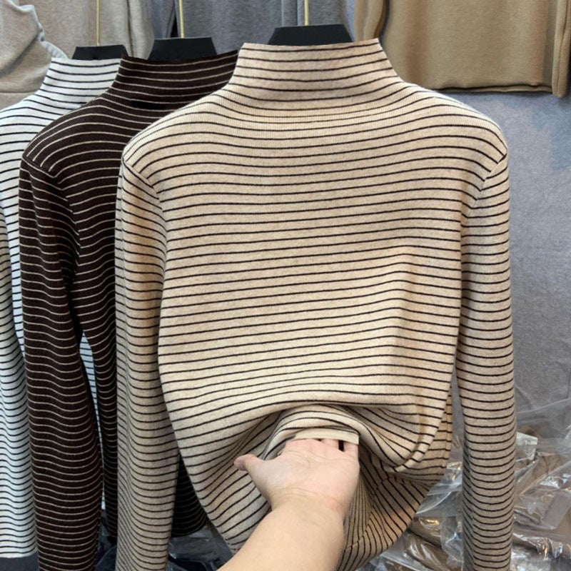 T2553# Fleece-Lined Thick Backing Shirt For Boys And Girls Half High Neck Long Sleeve T-Shirt For Children With Warm T-Shirt - Image 1