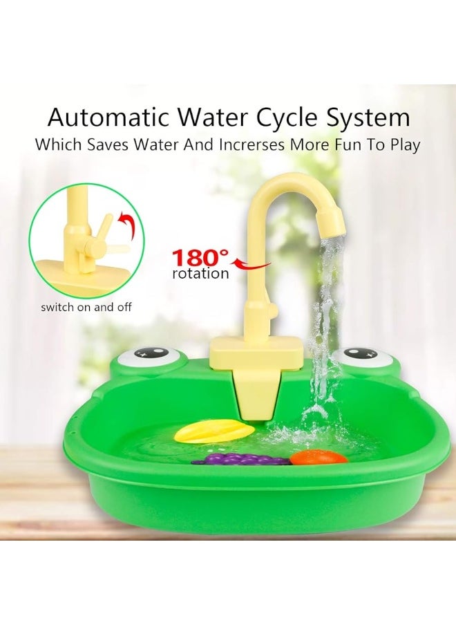 Ruibytree - Ruibytree Play Kitchen Sink Toy, Water Toys for Kids with Electronic Dishwasher, Pretend Play Utensils Accessories and Play Cutting Food for Boys and Girls (Cute Frog) - Image 1