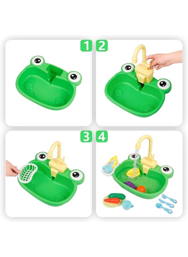 Ruibytree - Ruibytree Play Kitchen Sink Toy, Water Toys for Kids with Electronic Dishwasher, Pretend Play Utensils Accessories and Play Cutting Food for Boys and Girls (Cute Frog) - Image 1
