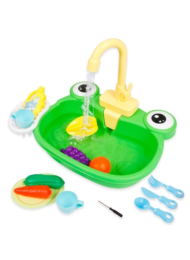 Ruibytree - Ruibytree Play Kitchen Sink Toy, Water Toys for Kids with Electronic Dishwasher, Pretend Play Utensils Accessories and Play Cutting Food for Boys and Girls (Cute Frog) - Image 1