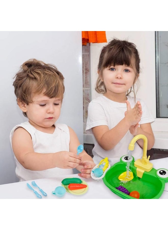 Ruibytree - Ruibytree Play Kitchen Sink Toy, Water Toys for Kids with Electronic Dishwasher, Pretend Play Utensils Accessories and Play Cutting Food for Boys and Girls (Cute Frog) - Image 1