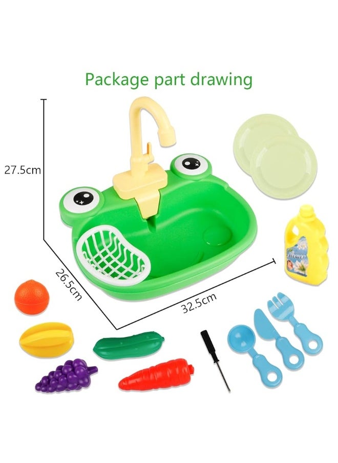 Ruibytree - Ruibytree Play Kitchen Sink Toy, Water Toys for Kids with Electronic Dishwasher, Pretend Play Utensils Accessories and Play Cutting Food for Boys and Girls (Cute Frog) - Image 1