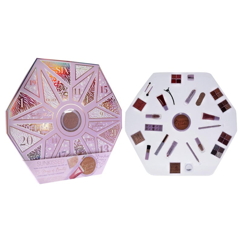Sunkissed Christmas 25 Days of Beauty - Face, Lips and Eye Makeup - 2 Nail Polishes and 3 Cosmetic Brush Applicators - Vegan Formula - 25 Makeup Products and Accessories - 1 pc Gift Set - Image 3
