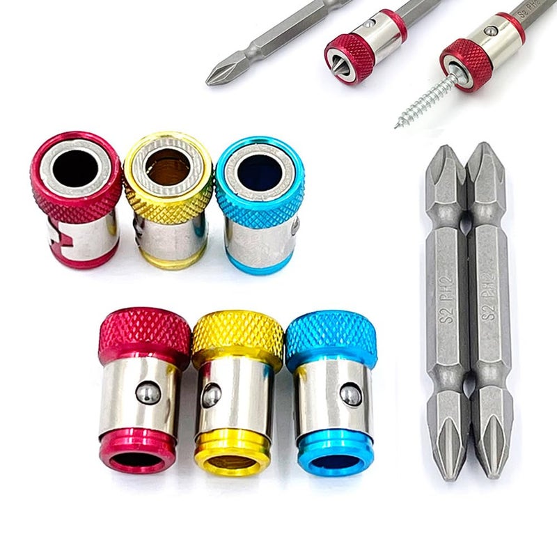 JFOGO 6 Pieces Magnetic Screw Ring With 2 Pieces Ph2 Screwdriver Bit Set,Magnetizer Screw Removable For 1/4 Inch/6.35mm Hex Screwdriver and Power Bits (MIX) - Image 1