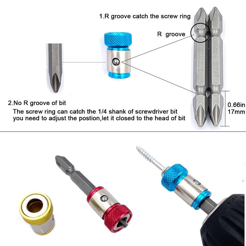 JFOGO 6 Pieces Magnetic Screw Ring With 2 Pieces Ph2 Screwdriver Bit Set,Magnetizer Screw Removable For 1/4 Inch/6.35mm Hex Screwdriver and Power Bits (MIX) - Image 3