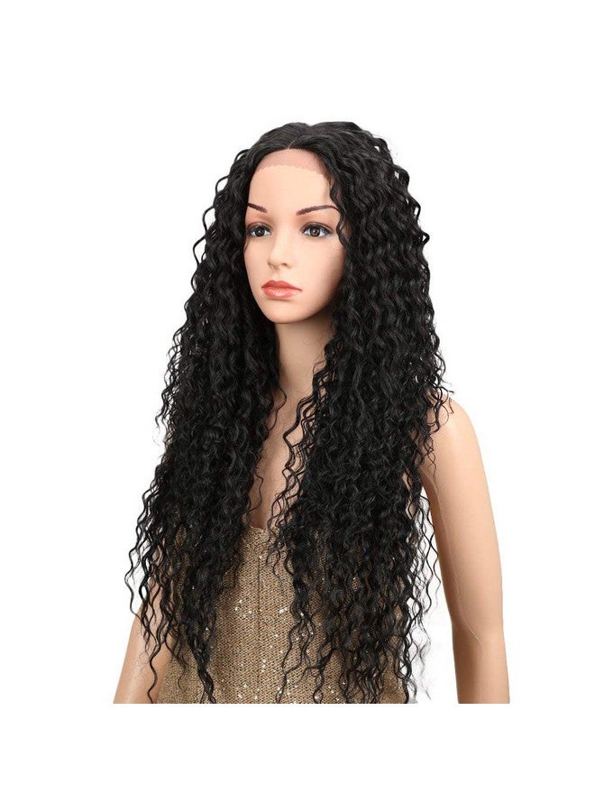 جويدر باروكة أمامية من الدانتيل بلون أشقر متدرج بطول 28 بوصة، باروكة صناعية صغيرة مجعدة ومموجة للنساء ذوات البشرة السمراء، كثافة 130% (أسود طبيعي)