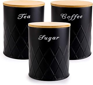 Fasmov 3 Pack Kitchen Canister Set, Coffee, Sugar, and Tea Storage Container Jars with Bamboo Lids for storing Sugar, - Image 1