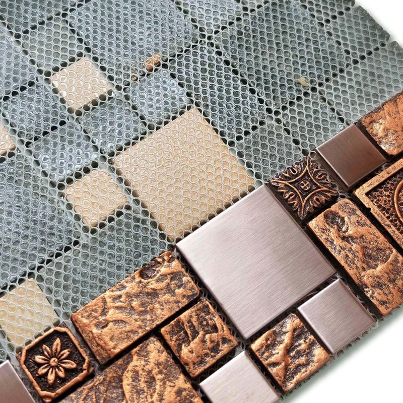 Hominter Bronze & Brushed Metal Mosaic Tile Copper Textured Resin Decorative Wall Backsplash for Kitchen Backsplash, Bathroom Wall, Fireplace Surrounds (5 Square Feet) - Image 4