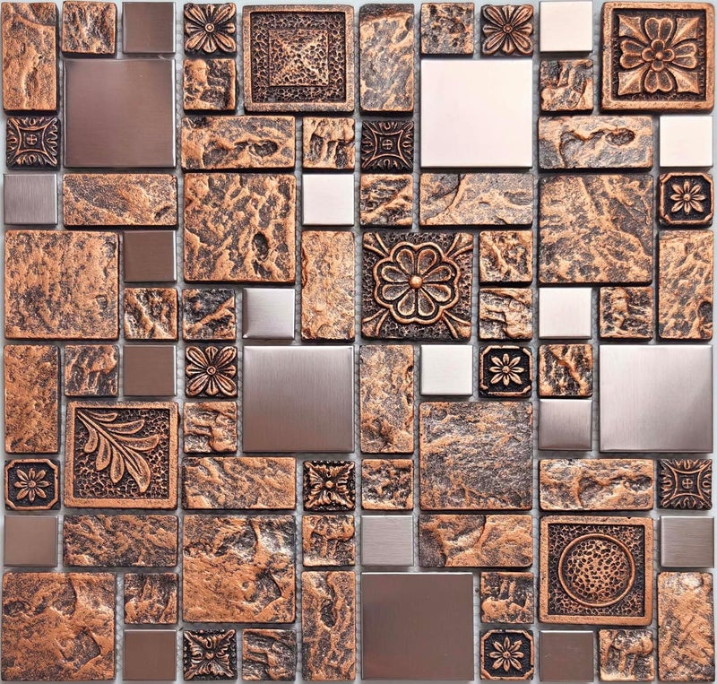 Hominter Bronze & Brushed Metal Mosaic Tile Copper Textured Resin Decorative Wall Backsplash for Kitchen Backsplash, Bathroom Wall, Fireplace Surrounds (5 Square Feet) - Image 2