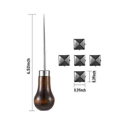 Jovitec 400 Pieces 10 mm Square Rivets Bag Leather Clothing Shoes Rivet Handicraft DIY Spikes Spots Studs Accessories with Straight Tipped Scratch Awl Craft Tool (Black) - Image 2