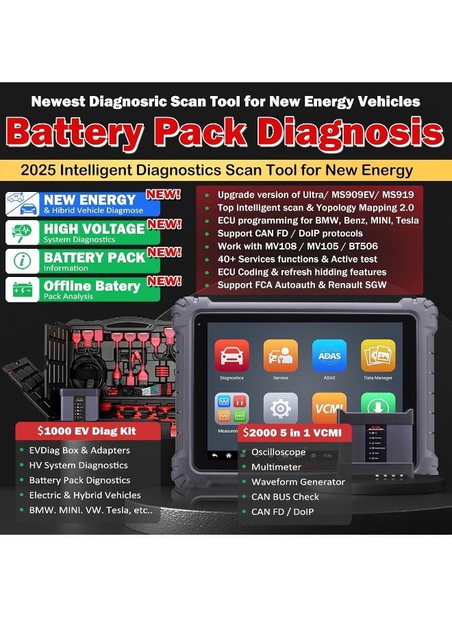 Autel Autel MaxiSys Ultra EV | 2025 Top EV Full System Diagnostic Scanner | High-Voltage System & Battery Pack Analysis | NO IP Limitation | with EVDiag Kit 5-in-1 VCMI | Online ECU Programming | 40+ Service | Upgrade of MS Ultra/ MS909 - Image 3