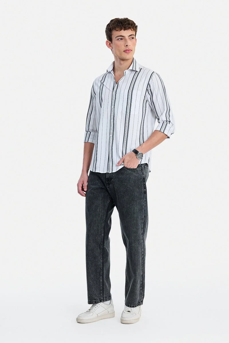 سنيتش White Striped Long Sleeve Regular Fit Shirt