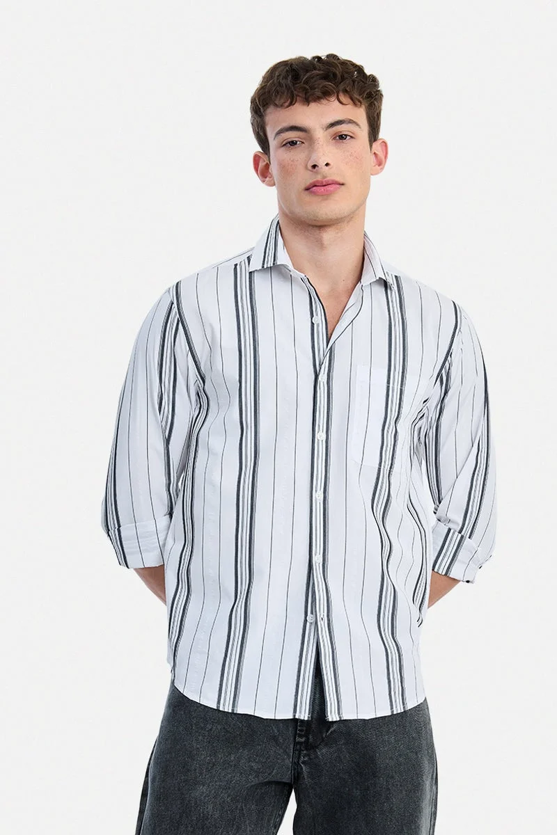 سنيتش White Striped Long Sleeve Regular Fit Shirt