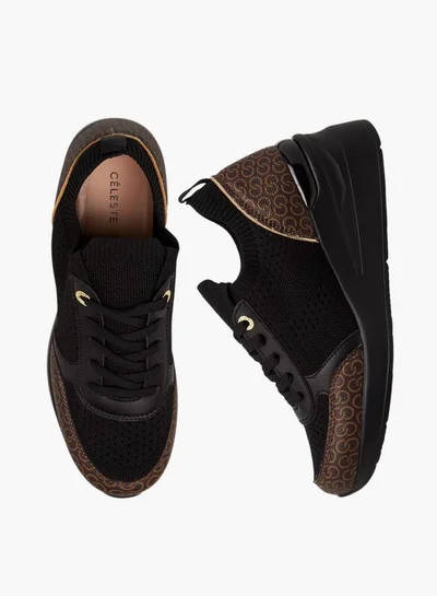 سيليست Women's Monogram Print Lace-Up Sneakers with Wedge Heel