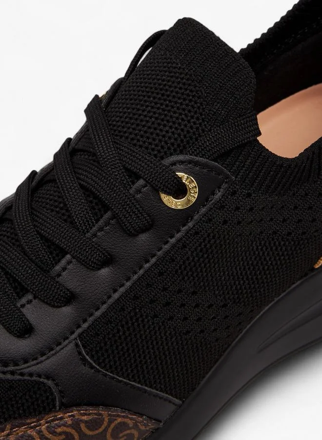 سيليست Women's Monogram Print Lace-Up Sneakers with Wedge Heel