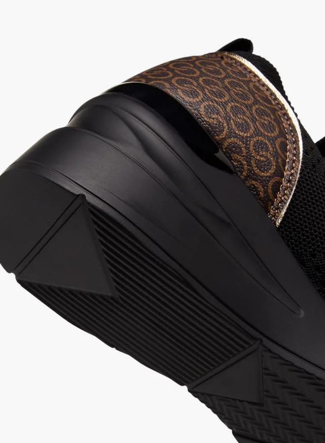 سيليست Women's Monogram Print Lace-Up Sneakers with Wedge Heel