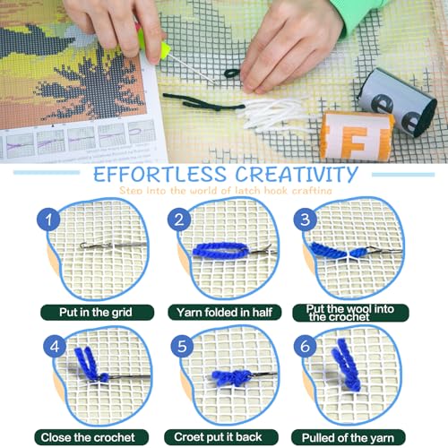 ZFFLYH Latch Hook Pillow Kits for Adults Tulip Leaves Color Printed DIY Pillowcover Crafts Arts Pillow Making Sofa Cushion Cover for Home Decoration 17X17 Inch - Image 2