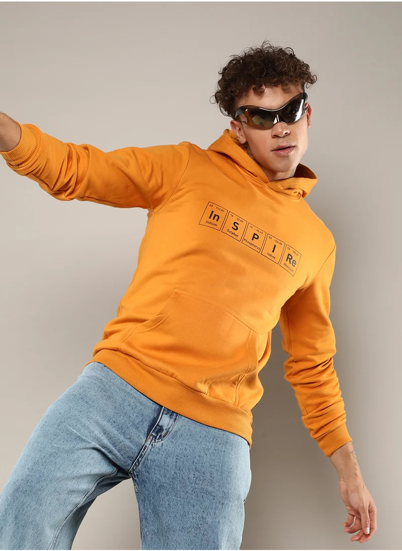 Campus Sutra Men's Mustard Yellow Inspire Hoodie With Kangaroo Pocket
