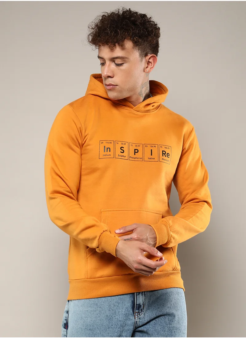 Campus Sutra Men's Mustard Yellow Inspire Hoodie With Kangaroo Pocket