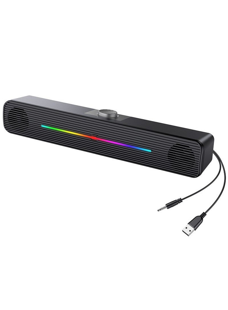 TokFaa Computer /Laptop Speakers for PC Desktop Monitor, PC Sound Bar - USB-Powered 3.5mm AUX Plug -n-Play, Superb Stereo Sound, with Gradient RGB Lighting（Black） - Image 1