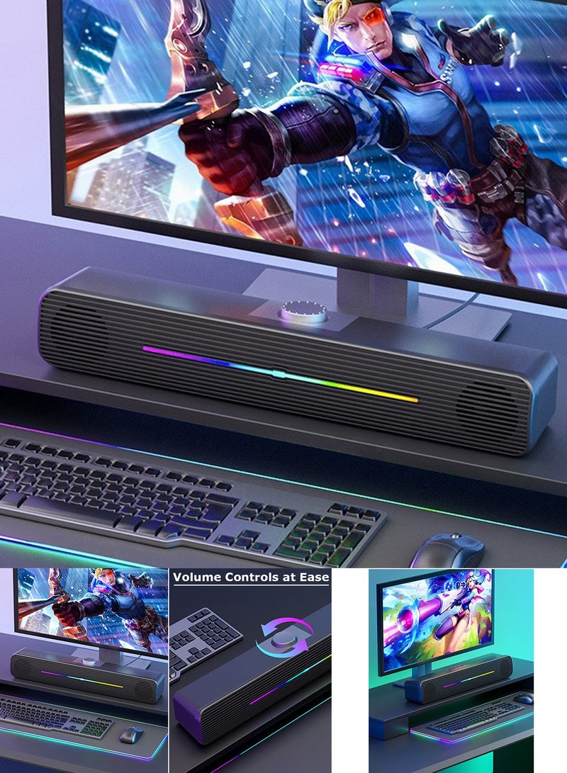 TokFaa Computer /Laptop Speakers for PC Desktop Monitor, PC Sound Bar - USB-Powered 3.5mm AUX Plug -n-Play, Superb Stereo Sound, with Gradient RGB Lighting（Black） - Image 3