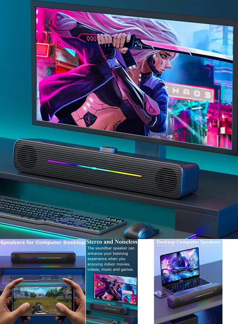 TokFaa Computer /Laptop Speakers for PC Desktop Monitor, PC Sound Bar - USB-Powered 3.5mm AUX Plug -n-Play, Superb Stereo Sound, with Gradient RGB Lighting（Black） - Image 4