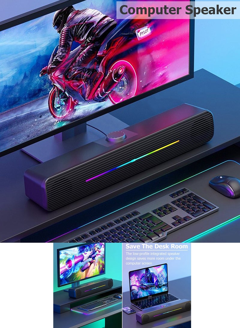 TokFaa Computer /Laptop Speakers for PC Desktop Monitor, PC Sound Bar - USB-Powered 3.5mm AUX Plug -n-Play, Superb Stereo Sound, with Gradient RGB Lighting（Black） - Image 5
