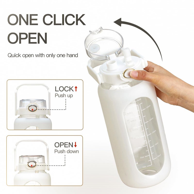chunmo 42oz/52oz/64oz Glass Water Bolttles with Straw Half Gallon Large Motivational Water Bottle with Time Marker Sports Water Bottles with Silicone Sleeve and Handle Lid Water Jug for Gym Workout - Image 5