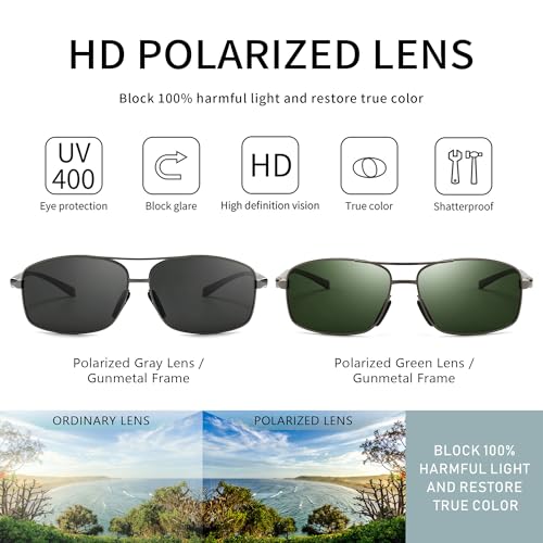 SUNGAIT Ultra Lightweight Rectangular Polarized Sunglasses Men UV400 Protection SGT458QH-QMLV-6 - Image 2