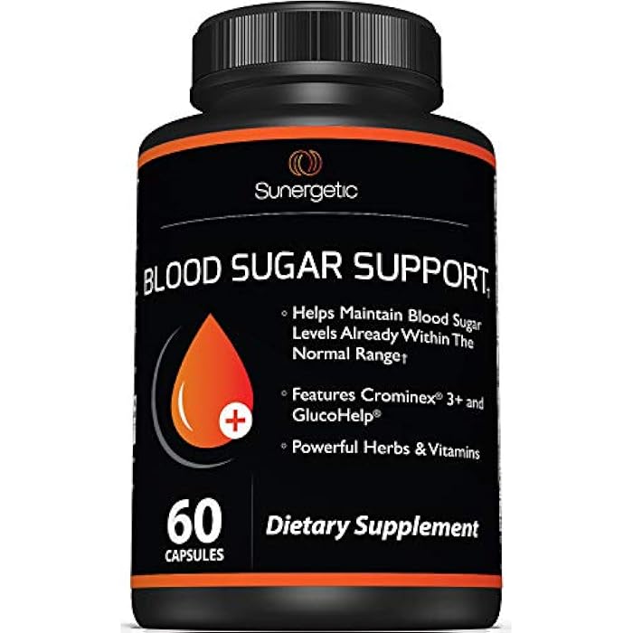 Sunergetic Premium Blood Sugar Support Supplement–Supports Healthy Blood Sugar Levels Already Within Normal Range – Includes Bitter Melon Extract, Vanadium, Chromium, Cinnamon, & Alpha Lipoic Acid-60 Capsules - Image 1