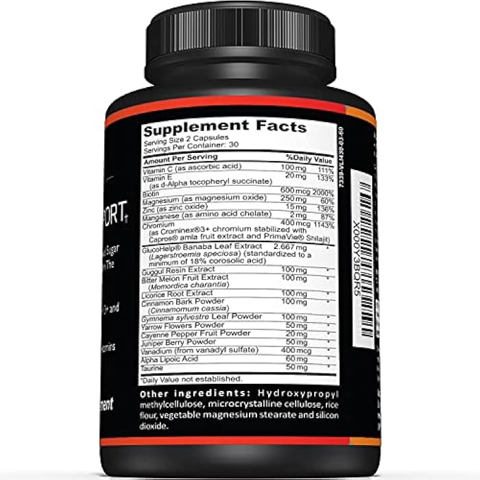 Sunergetic Premium Blood Sugar Support Supplement–Supports Healthy Blood Sugar Levels Already Within Normal Range – Includes Bitter Melon Extract, Vanadium, Chromium, Cinnamon, & Alpha Lipoic Acid-60 Capsules - Image 2
