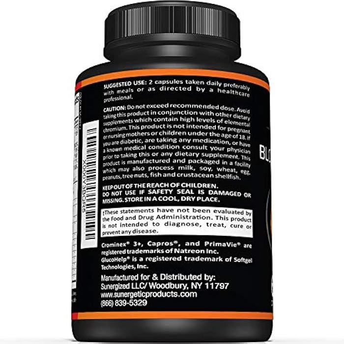 Sunergetic Premium Blood Sugar Support Supplement–Supports Healthy Blood Sugar Levels Already Within Normal Range – Includes Bitter Melon Extract, Vanadium, Chromium, Cinnamon, & Alpha Lipoic Acid-60 Capsules - Image 3