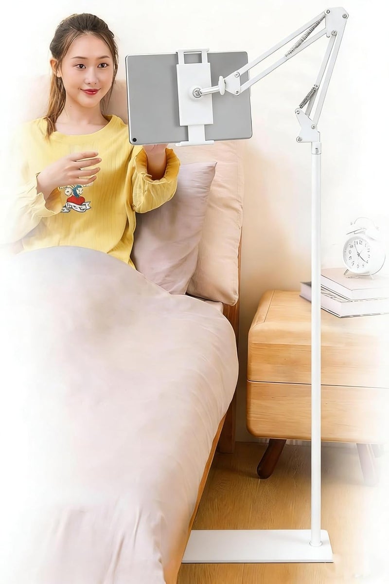 NIUB Tablet Floor Stand, Adjustable Universal 360 degree Rotatable Metal Tablet Holder, Phone Stand for iPad/iPhoneX/iPad Pro or Other 4.5~12.9 Inches Devices (White) - Image 1
