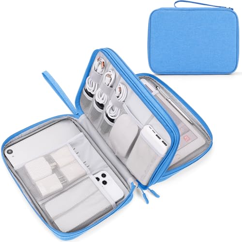FYY Electronic Organizer, Extra Large Travel Cable Organizer Bag Pouch Portable Waterproof Double Layers All-in-One Storage Bag for iPad, Cable, Power Bank, Laptop Charger for Office/Home, Cyan - Image 1