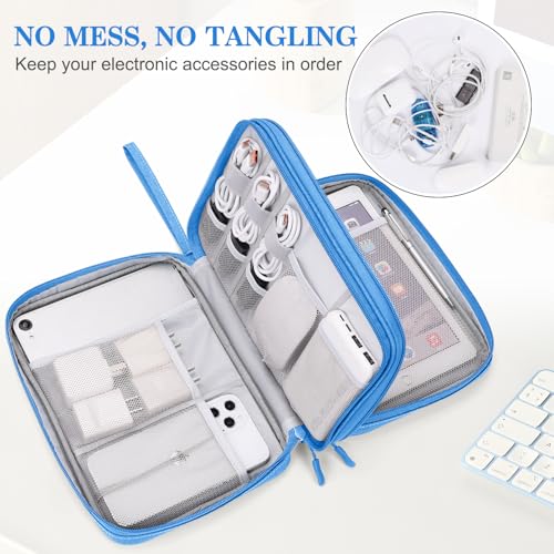 FYY Electronic Organizer, Extra Large Travel Cable Organizer Bag Pouch Portable Waterproof Double Layers All-in-One Storage Bag for iPad, Cable, Power Bank, Laptop Charger for Office/Home, Cyan - Image 5
