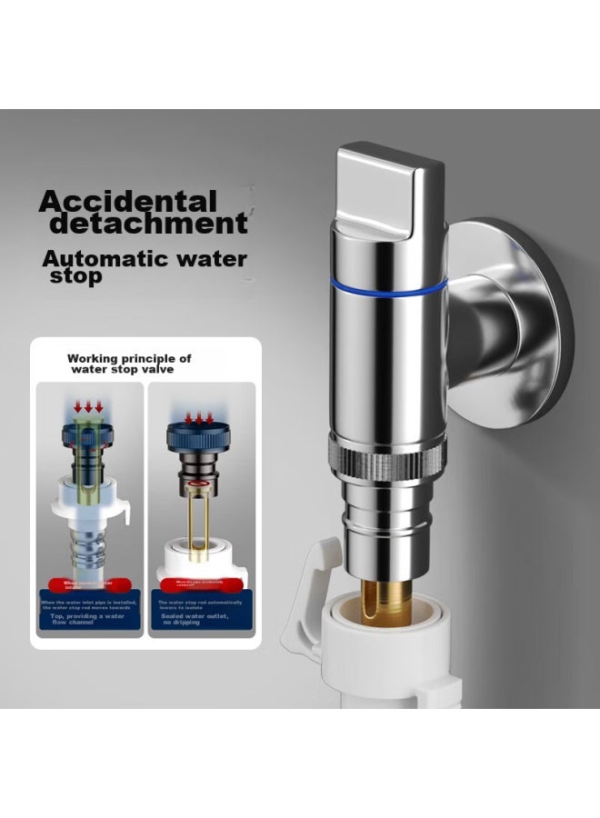 Pollock Washing Machine Faucet Detachment Automatic Shut-off Valve Dedicated Water Pipe Connector, 4 Points Stainless Steel Angle Valve, Jfxyj3sus - Image 1