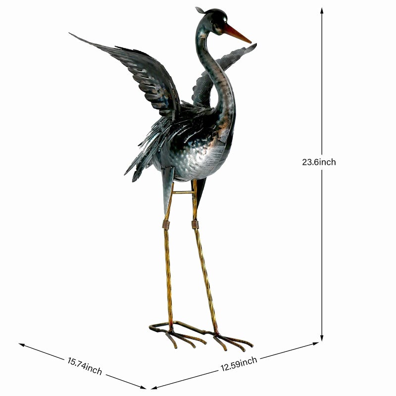chisheen Crane Garden Statue Sculpture, Metal Heron Outdoor Decor, Yard Art Bird Decoy for Backyard Pond Patio Porch Lawn Decorations - Image 2