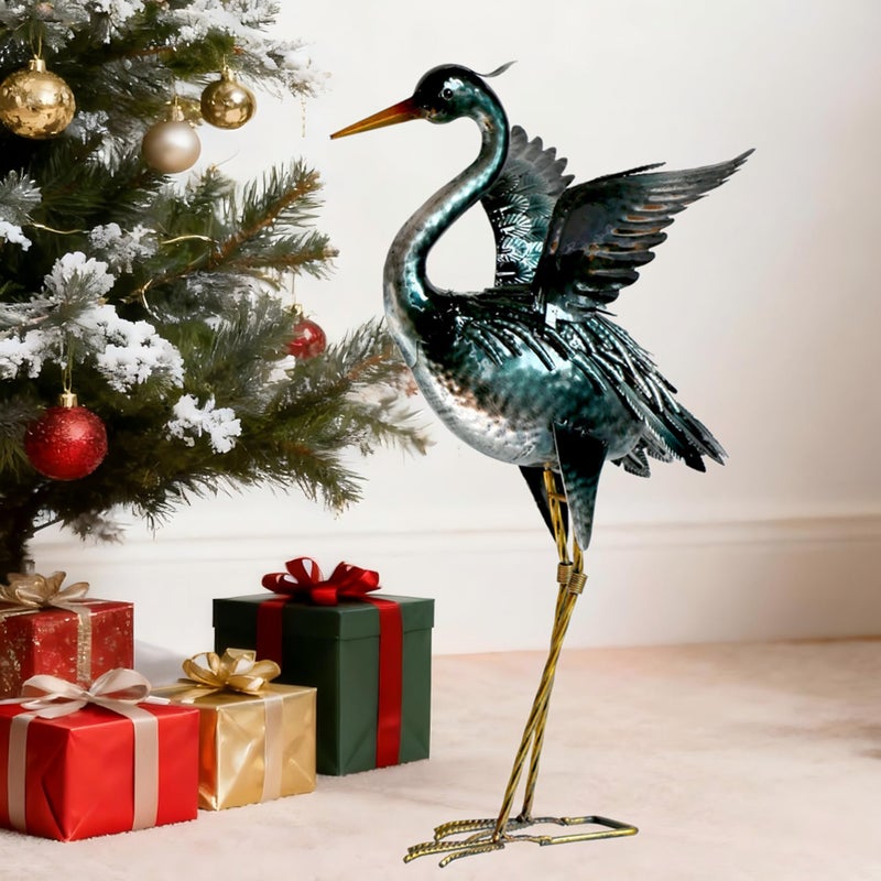 chisheen Crane Garden Statue Sculpture, Metal Heron Outdoor Decor, Yard Art Bird Decoy for Backyard Pond Patio Porch Lawn Decorations - Image 5