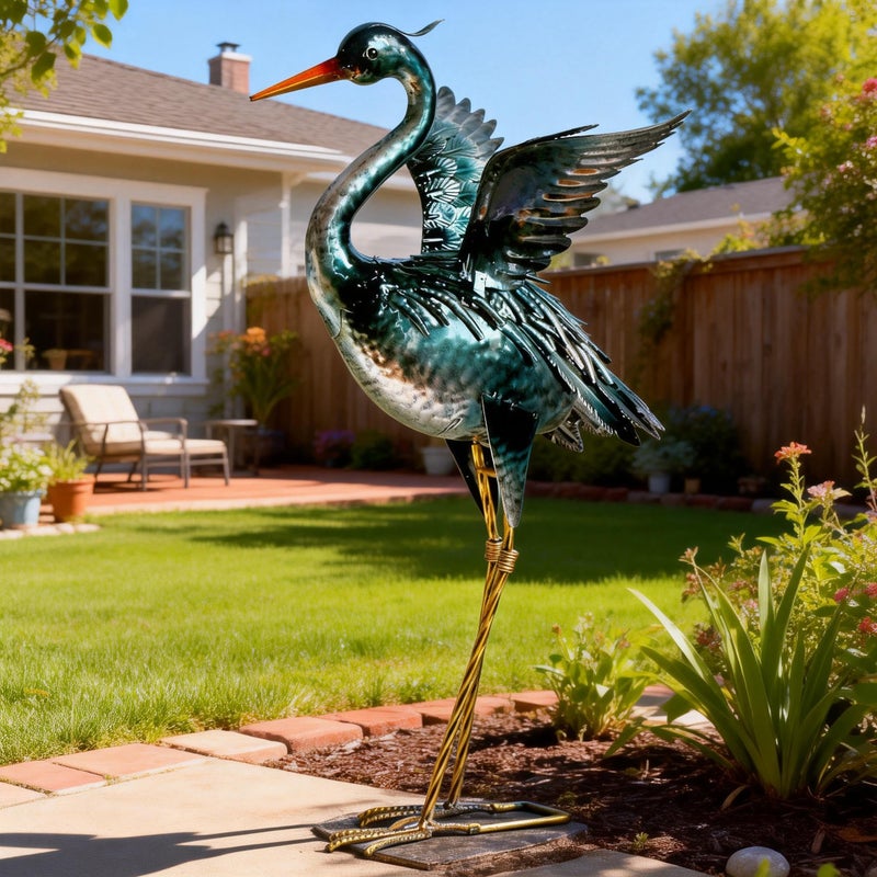 chisheen Crane Garden Statue Sculpture, Metal Heron Outdoor Decor, Yard Art Bird Decoy for Backyard Pond Patio Porch Lawn Decorations - Image 4