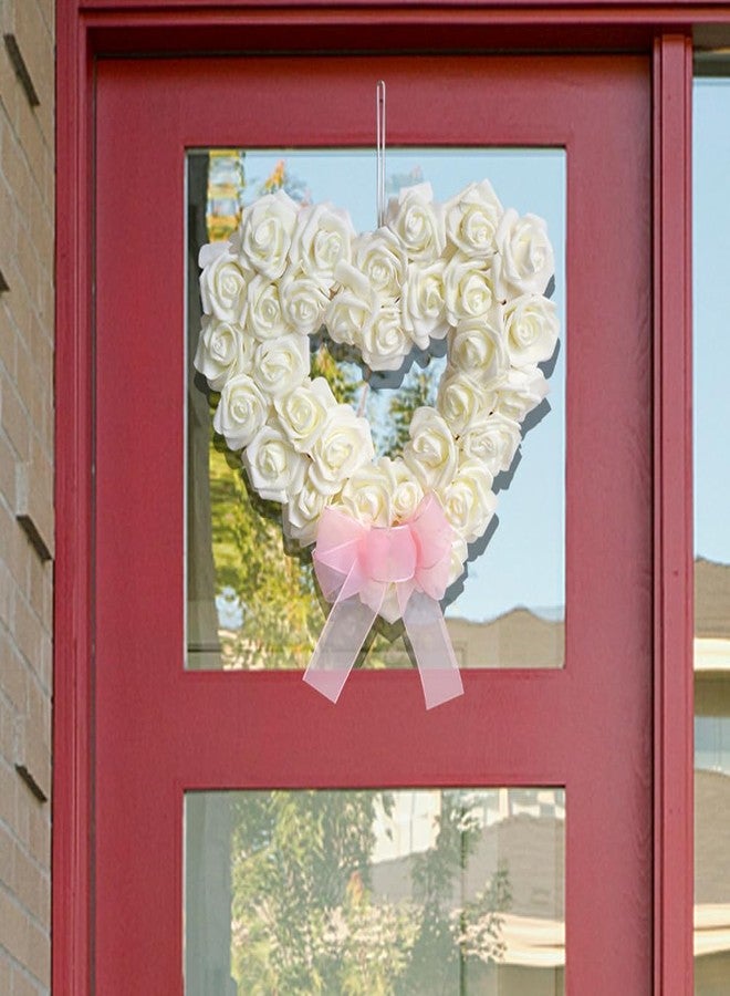 Adonisaon Valentine's Day Heart Shaped Rose Wreath - Artificial White Rose Love Garland for Wedding Party Decorations - Image 3