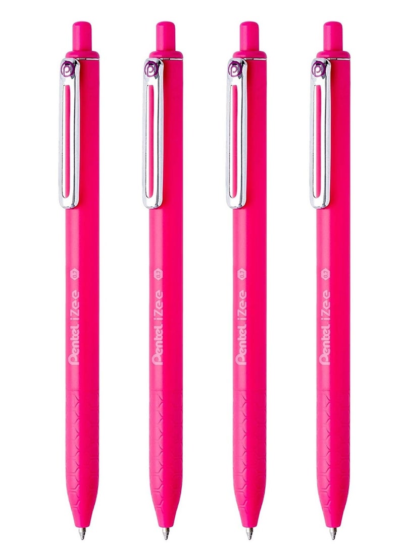 Pentel 4-Piece Izee Retractable Ballpoint Pen 0.7mm Tip Pink Ink - Image 1