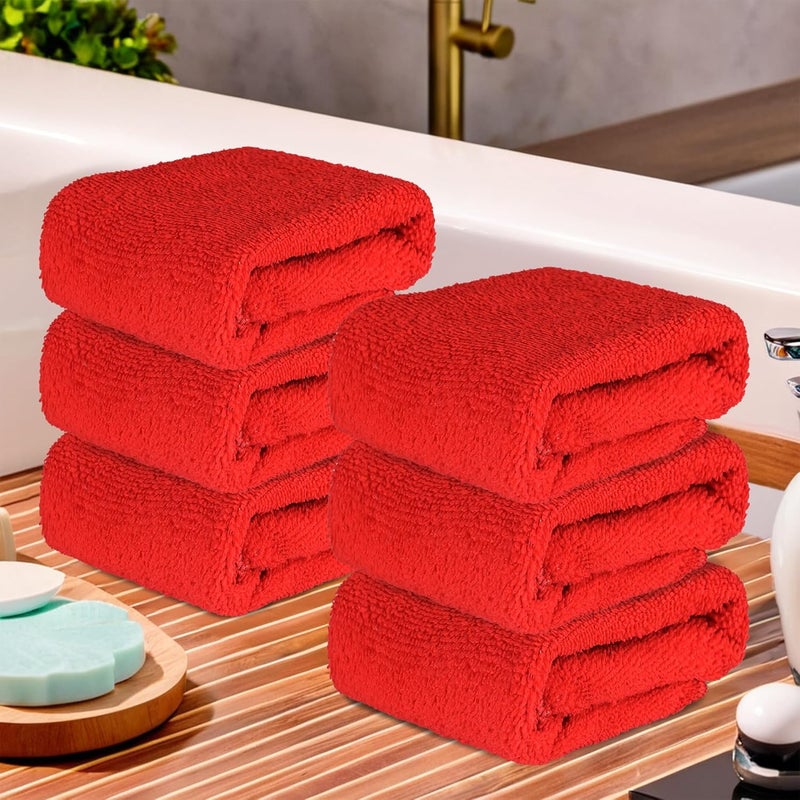 Kuber Industries Kuber Industries Pack of 6 Super Absorbent Reusable Microfibre Face Towel for Women 15x15 In 250 GSM Kids Soft Easy to Wash Small Towels for Face and Hand Plain Red  - Image 1