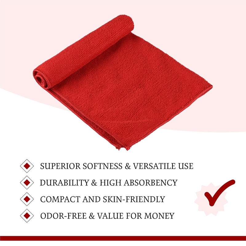 Kuber Industries Kuber Industries Pack of 6 Super Absorbent Reusable Microfibre Face Towel for Women 15x15 In 250 GSM Kids Soft Easy to Wash Small Towels for Face and Hand Plain Red  - Image 4