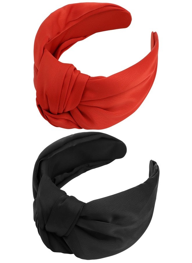 VELSCRUN Headband 2 Pack Black, Red - Wide Knotted Headbands for Women. Non Slip Hair Bands, Silk Satin Hair Accessories. Fashion Hair Styling Accessories. Ideal Gift for Sisters, Girls, Women. - Image 1